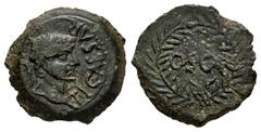 Celtiberian Coins Osca. Time of Tiberius. Cuadrante. 14-36 d.C. Huesca. (Abh-No cita). (Acip-3221). Anv.: TI CAESAR P M. Laureate head right. Rev.: OSCA within crown. Ae. 3,40 g. Rare, even more in th