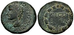 Celtiberian Coins Segobriga. Time of Caligula. Unit. 37-41 AD. Saelices (Cuenca). (Abh-2191). Anv.: C. CAESAR AVG. GE(RMANICVS). IMP. around laureate head of Caligula left. Rev.: SEGOBRIGA within laur