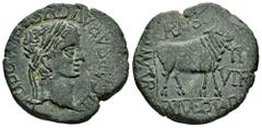 Celtiberian Coins Turiaso. Augustus period. Unit. 27 BC - 14 AD. Tarazona (Zaragoza). (Abh-2451). Anv.: TI. CAESAR. AVGVST. F. IMPERATOR around laureate head of Tiberius right. Rev.: Bull right, C. CA