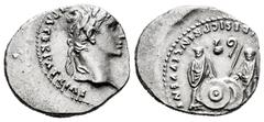 Roman Imperatorial Augustus. Denarius. 7-6 BC. Lugdunum. (Ffc-22). (Ric-207). (Cal-852). Anv.: CAESAR AVGVSTVS DIVI. F. PATER. PATRIE, his laureate head right. Rev.: C.L. CAESARES AVGVSTI. F. COS. DES
