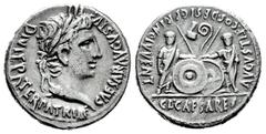 Roman Imperatorial Augustus. Denarius. 7-6 BC. Rome. (Ric-207). (Bmcre-433). (Rsc-43c). Anv.: CAESAR AVGVSTVS DIVI F PATER PATRIAE. Laureate head on the right. Rev.: AVGVSTI F COS DESIG PRIN C IVVENT.