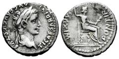 Roman Imperial Tiberius. Denarius. 14-37 AD. Lugdunum. (Ric-30). (Bmcre-48). (Seaby-16a). Anv.: TI CAESAR DIVI AVG F AVGVSTVS, laureate head right. Rev.: PONTIF MAXIM, female figure (Livia?) seated ri