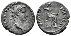 Roman Imperial Tiberius. Denarius. 14-37 AD. Lugdunum. (Ric-30). (Bmcre-48). (Seaby-16a). Anv.: TI CAESAR DIVI AVG F AVGVSTVS, laureate head right. Rev.: PONTIF MAXIM, female figure (Livia?) seated ri