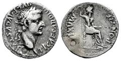 Roman Imperial Tiberius. Denarius. 14-37 AD. Lugdunum. (Ric-30). (Bmcre-48). (Seaby-16a). Anv.: TI CAESAR DIVI AVG F AVGVSTVS, laureate head right. Rev.: PONTIF MAXIM, female figure (Livia?) seated ri