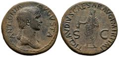 Roman Imperial Antonia. Dupondius. 41-50 AD. Rome. (Ric-I 92 (Claudius)). (C-66). (Bmcre-166 (Claudius)). Anv.: ANTONIA AVGVSTA, Busto drapeado a derecha. Rev.: TI CLAVDIVS CAESAR AVG P M TR P IMP, Cl