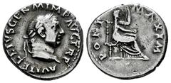 Roman Imperial Vitellius. Denarius. 69 AD. Rome. (Ric-107). (Bmcre-34). (Rsc-72). Anv.: A VITELLIVS GERM IMP AVG TR P, laureate head right. Rev.: PONT MAXIM, Vesta veiled and draped, seated right, hol