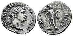 Roman Imperial Trajan. Denarius. 101-102 AD. Rome. (Ric-52). (Woytek-104b). (Bmcre-94). Anv.: IMP CAES NERVA TRAIAN AVG GERM, laureate bust right, slight drapery on far shoulder. Rev.: P M TR P COS II