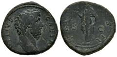 Roman Imperial Aelius. Sestertius. 136-138 AD. Rome. (Ric-2695). Anv.: AELIVS CAESAR. Bare head right. Rev.: TR PO(T C)OS II. Spes advancing left, holding flower and lifting fold of dress. Ae. 25,46 g