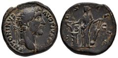 Roman Imperial Antoninus Pius. Dupondius. 145-161 AD. Rome. (Ric-III 798). (Bmcre-1733). Anv.: ANTONINVS AVG PIVS P P TR P, radiate head to right. Rev.: COS IIII, Salus standing to left, feeding snake