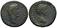 Roman Imperial Antoninus Pius and Marcus Aurelius. Sestertius. 141-143 AD. Rome. (Ric-1212). (Banti-9). Anv.: ANTONIVS AVG PIVS P P TR P COS III, laureate head of Antoninus Pius right. Rev.: AVRELIVS 