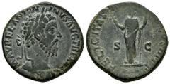 Roman Imperial Marcus Aurelius. Sestertius. 177-178 AD. Rome. (Ric-III 1227). (Bmcre-1676). Anv.: M AVREL ANTONINVS AVG TR P XX(XII), laureate head to right. Rev.: FELICITAS (AVG IMP VIIII) COS III P 