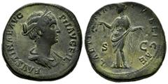 Roman Imperial Faustina Junior. Sestertius. 146-146 AD. Rome. (Ric-1378). Anv.: FAVSTINAE AVG PII AVG FIL, draped bust right, wearing stephane. Rev.: LAETITIAE PVBLICAE, Laetitia standing left, holdin