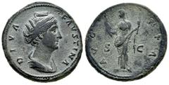 Roman Imperial Diva Faustina. Sestertius. 141 AD. Rome. (Ric-III 1120). (Bmcre-1516). Anv.: DIVA FAVSTINA, draped bust to right. Rev.: AVGVSTA, Ceres standing to left, holding short torch in each hand