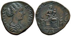 Roman Imperial Lucilla. Sestertius. 164-169 AD. Rome. (Ric-III 1736). (Bmcre-1197). Anv.: LVCILLA AVGVSTA, draped bust to right. Rev.: FECVNDITAS, Fecunditas seated to right, nursing a child, a child 