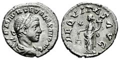 Roman Imperial Severus Alexander. Denarius. 222 AD. Antioch. (Spink-7856). (Ric-274). (Seaby-11). Rev.: AEQVITAS AVG. Aequitas standing facing with scales and cornucopia in, star in field. Ag. 3,01 g.