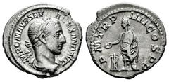 Roman Imperial Severus Alexander. Denarius. 225 AD. Rome. (Ric-50). (Rsc-276). Rev.: P M TR P IIII COS P P. Severus Alexanderr standing to left, sacrificing over a tripod. Ag. 3,50 g. Choice VF/VF. Es