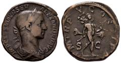Roman Imperial Severus Alexander. Sestertius. 226 AD. Rome. (Ric-440). Anv.: IMP CAES M AVR SEV ALEXANDER AVG, laureate and draped bust right. Rev.: P M TR P V COS II P P, Mars walking right, carrying