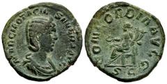 Roman Imperial Otacilia Severa. Sestertius. 244-249 AD. Rome. (Ric-IV 203a). (C-10). Anv.: MARCIA OTACIL SEVERA AVG, diademed and draped bust to right. Rev.: CONCORDIA AVGG, Concordia seated to left, 