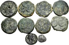 Large Lots Lot of 10 coins from the Roman Republic. Mainly As, including some familiars; Semis anonymous minted in Hispania and Quinarius. Ae/Ag. TO EXAMINE. Almost F/Almost VF. Est...80,00. Spanish D