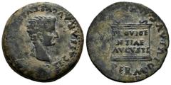 Celtiberian Coins Italica. Time of Tiberius. Unit. 14 - 36 AD. Santiponce (Sevilla). (Abh-1593). Anv.: IMP. TI. CAESAR. AVGVSTVS. PON. MAX. Bare head of Tiberius right. Rev.: Altar with legend PROVIDE