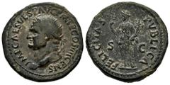 Roman Imperial Vespasian. Dupondius. 74 AD. Rome. (Ric-716). (Bmcre-698). Anv.: IMP CAES VESP AVG P M T P COS V CENS, radiate head to left. Rev.: FELICITAS PVBLICA, Felicitas standing to left, holding