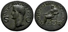 Roman Imperatorial Divus Augustus. Dupondius. 37-41 AD. Rome. (Ric-I 56). (Bmcre-88). (C-87). Anv.: DIVVS•AVGVSTVS, radiate head to left; large S-C across fields. Rev.: CONSENSV • SENAT • ET • EQ • OR
