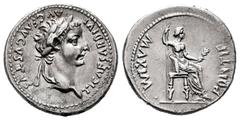 Roman Imperial Tiberius. Denarius. 14-37 AD. Lugdunum. (Spink-1763). (Ric-26). (Rsc-16b). Anv.: TI CAESAR DIVI AVG F AVGVSTVS. Cabeza laureada de Tiberio a derecha. Rev.: PONTIF MAXIM. Livia sentada a