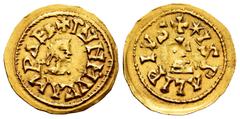 Visigothic Coins Wamba (672-680). Tremissis. Ispali (Sevilla). (R. Pliego-624a). (Cnv-474*). (Chaves-305*). Anv.: + I ⠁Δ IN(M up pellet)VVAMBAP+. Rev.: + ✶ ISPALIPIVS. Au. 1,52 g. Very scarce. Choice 