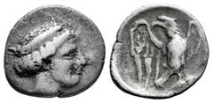 Greek Coins Elis. Olympia. Hemidrachm. 320 a.C. Hera. (Hgc-5, 457). Anv.: Head of the nymph Olympia to right, her hair rolled. Rev.: Eagle standing facing with open wings and head to left. Ag. 2,45 g.