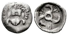 Greek Coins Lycia. Mithrapata. Diobol. 425-360 a.C. (Sng Cop-27 var). Anv.: Facing lion's scalp. Rev.: Triskeles with legend arround, all within incuse square. Ag. 0,77 g. Almost VF. Est...40,00. Span