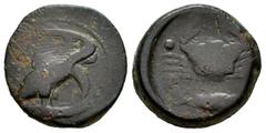 Greek Coins Sicily. Akragas. Hexante. 425-406 a.C. (Sng Ans-1053/4). (Calciati-I p. 186, 63). (Sng Cop-79/81). Anv.: Eagle, with head lowered, standing to right on fish; AKPA around. Rev.: Crab, two p