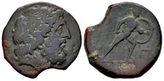 Greek Coins Sicily. The Mamertinoi. Pentonkion. 220-200 a.C. Messana. (CNS-I 51/3). (Sng Ans-441). (Bmc-25). Anv.: Laureate head of Zeus right. Rev.: Warrior advancing to right, holding shield and spe