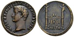 Roman Imperial Tiberius. Paduan sestertius. Lugdunum. (HMB-I.24). (Klawans-2). Anv.: TI CAESAR AVGVSTVSTI F IMPERATOR V, bare head left. Rev.: ROM ET AVG, the altar of Lugdunum. Ae. 14,49 g. Cast copy