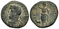 Roman Imperial Commodus. Antioch. AE 23. 117-180 d.C. Pisidia. (RPC-IV online 7377). Anv.: ANTONINVS - COMMODVS], radiate bearded head left. Rev.: ANTIOCH COLONIAE. Men with sceptre and Victory standi
