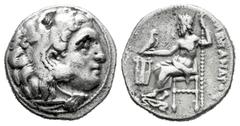 Greek Coins Kingdom of Macedon. Philip III Arrhidaios. Drachm. 323-319 BC. Kolophon. (Price-P43). Anv.: Head of Herakles right, wearing lion's skin. Rev.: Zeus Aëtophoros seated left; lyre in left fie