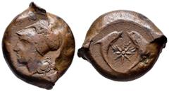 Greek Coins Sicily. Syracuse. AE 30. 405-367 BC. Time of Dionysios. (CNS-II 62). (Sng Ans-454/59). (Bmc-287). Anv.: Head of Athena to left, wearing Corinthian helmet decorated with wreath; (ΣY)PA befo