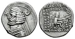 Greek Coins Kingdom of Parthia. Orodes II. Drachm. 50-42 BC. Mithradatkart. (Sellwood-47.9). (Shore-241). (Sunrise-373). Anv.: Diademed bust to left; star before, crescent behind. Rev.: Archer (Arsake