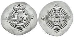 Greek Coins Sassanid Empire. Khusro II. Drachm. RY 4. ST (Stakhr). (Göbl-II/2). Ag. 3,96 g. Choice VF. Est...60,00. Spanish description: Imperio Sasánida. Khusro II. Dracma. RY 4. ST (Stakhr). (Göbl-I