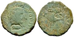 Celtiberian Coins Clunia. Time of Tiberius. Unit. 37-41 AD. Coruña del Conde (Burgos). (Abh-836). Anv.: TI. CAESAR. AVG. E AVGVSTVS. IMP. Laureate head of Tiberius right. Rev.: Bull left, CLVNIA above