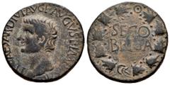 Celtiberian Coins Segobriga. Time of Tiberius. Unit. 14-36 AD. Saelices (Cuenca). (Abh-2188). (Acip-3243). Anv.: TI. CAESAR. DIVI. AVG. F. AVGVS. F. IMP. VIII. around bare head of Tiberius left. Rev.:
