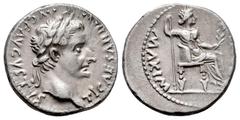 Roman Imperial Tiberius. Denarius. 14-37 AD. Lugdunum. (Ric-I 30). (Bmcre-48). (Rsc-16a). Anv.: TI CAESAR DIVI AVG F AVGVSTVS. laureate head to right. Rev.: (PONTIF) MAXIM, Livia, as Pax, seated to ri