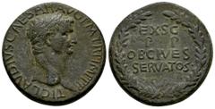 Roman Imperial Claudius. Sestertius. 51-50 AD. Rome. (Ric-I 112). (Bmcre-185). (C-38). Anv.: TI CLAVDIVS CAESAR AVG P M TR P IMP P P, laureate head to right. Rev.: EX S C P P OB CIVES SERVATOS in four