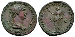 Roman Imperial Trajan. Dupondius. 114-117 AD. Rome. (Ric-II 674). (Woytek-535v). (Bmcre-1027). Anv.: IMP CAES NER TRAIANO OPTIMO AVG GER DAC P M TR P COS VI P P, radiate and draped bust to right. Rev.