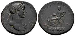 Roman Imperial Hadrian. Sestertius. 118 AD. Rome. (Spink-3598 var). (Ric-551a). (Ch-756). Rev.: PONT MAX TR POT COS II / S - C / FORT RED, Fortune seated left with rudder and cornucopie. Ae. 27,29 g. 