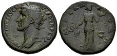 Roman Imperial Antoninus Pius. Sestertius. 143-144 AD. Rome. (Ric-716a). (Cohen-426). Anv.: ANTONINVS AVG PIVS P P TR P COS III. Laureate head to left. Rev.: IMPERATOR II. Fides standing to right, hol