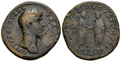Roman Imperial Lucius Verus. Sestertius. 161 AD. Rome. (Spink-4962). (Ric-796). Rev.: (CONCOR)D AVGVSTOR TR P XV. S - C across fields, COS II in exergue. Ae. 22,10 g. Rust. Scarce. Almost VF/Choice F.