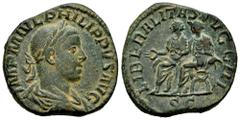 Roman Imperial Philip I. Sestertius. 246-249 AD. Rome. (Ric-IV 267a). (C-19). Anv.: IMP M IVL PHILIPPVS AVG, laureate, draped and cuirassed bust to right. Rev.: LIBERALITAS AVGG III, Philip I, holding