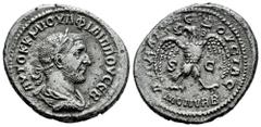 Roman Imperial Philip I. Seleucis and Pieria. Tetradrachm. 246 AD. Antioch. (Prieur-306). (McAlee-901b). Anv.: AVTOK K M IOVΛ ΦIΛIΠΠOV CЄB, laureate, draped and cuirassed bust right. Rev.: ΔHMAPX ЄΞOV
