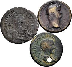 Large Lots Lot of 3 coins from the Roman and Byzantine Empire. Sestertius of Nero; Ae32 of Gordian III, Pisidiae-Antioch and Follis-40 Nummi of Justinian I. Ae. TO EXAMINE. Choice F/Almost VF. Est...1