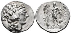 Greek Coins Thrace Islands. Thasos. Tetradrachm. 148-90/80 BC. (Hgc-6, 359). (Le Rider-Thasiennes 51). Anv.: Head of youthful Dionysos to right, wearing tainia and wreath of ivy and fruit. Rev.: HΡAKΛ
